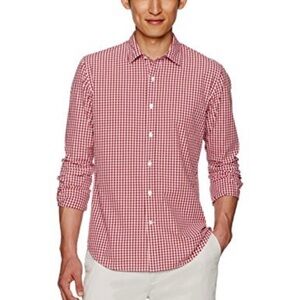 Goodthreads XL Mens Standard Long-Sleeve Gingham Plaid Poplin Shirt Red/White